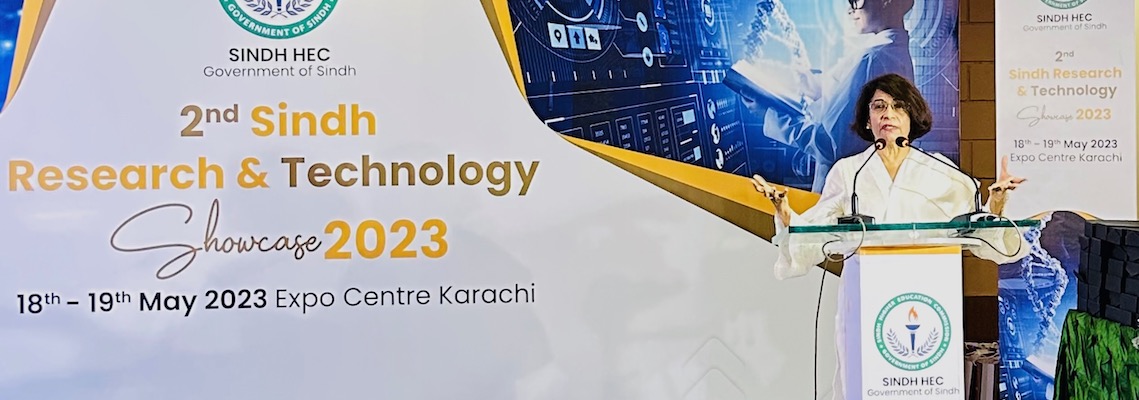 VC SMBBMU speaking at 2nd Sindh HEC Research & Technology Showcase 2023